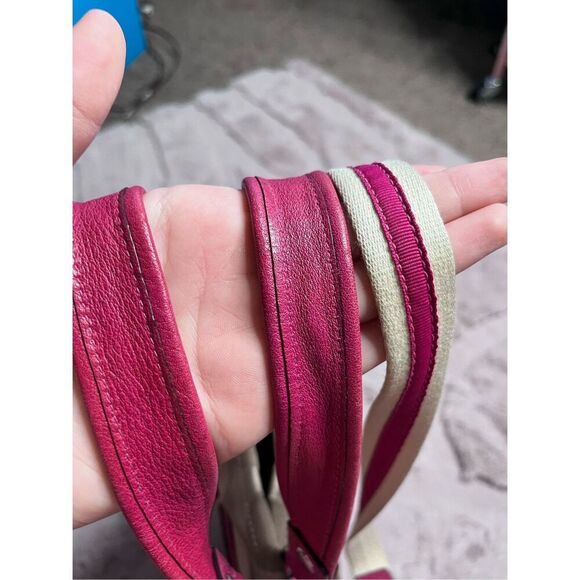 Coach Signature Poppy Canvas Contrast Trim Tote Shoulder Bag Beige Pink Large GU - Picture 6 of 6